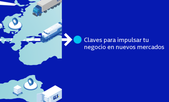 Empieza a vender globalmente con GLS: claves para impulsar tu negocio en nuevos mercados. Ilustración de mapa mundial con transportes, almacenes y localizaciones logísticas que representan la expansión internacional y el comercio electrónico global.