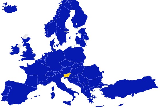 Zemljevid Evrope kjer so z modro označene države kjer je prisoten GLS